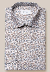Eton Fine Floral Fantasy Pattern Signature Poplin Shirt Brown-Blue