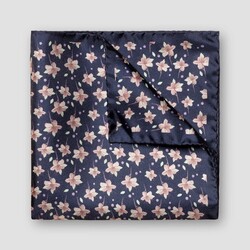 Eton Fine Floral Silk Twill Pochet Navy
