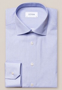 Eton Fine Geometric Pattern Signature Poplin Overhemd Midden Blauw
