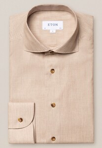 Eton Fine Herringbone Flanel Wide Spread Overhemd Licht Bruin
