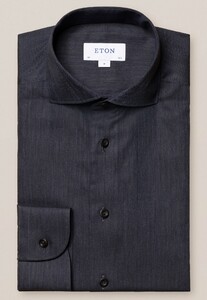 Eton Fine Herringbone Flanel Wide Spread Overhemd Navy