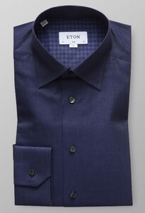Eton Fine Herringbone Flannel Fine Twill Overhemd Midden Blauw