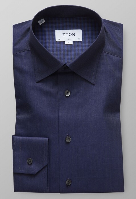 Eton Fine Herringbone Flannel Fine Twill Shirt Mid Blue