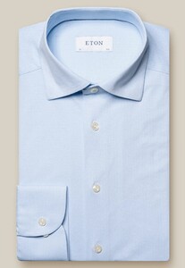 Eton Fine Herringbone Four-Way Stretch Overhemd Licht Blauw