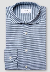 Eton Fine Houndstooth Pattern Four-Way Stretch Overhemd Blauw