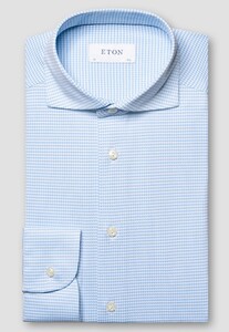 Eton Fine Houndstooth Pattern Four-Way Stretch Shirt Light Blue