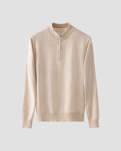 Eton Fine Knit Cotton Cashmere Soft Touch Quarter Zip Trui Beige