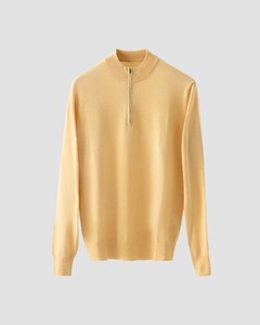 Eton Fine Knit Cotton Cashmere Soft Touch Quarter Zip Trui Geel