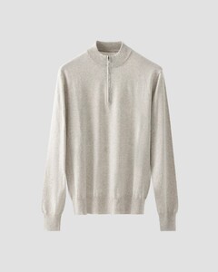 Eton Fine Knit Cotton Cashmere Soft Touch Quarter Zip Trui Greige