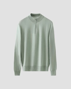 Eton Fine Knit Cotton Cashmere Soft Touch Quarter Zip Trui Licht Groen