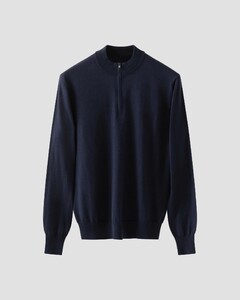 Eton Fine Knit Cotton Cashmere Soft Touch Quarter Zip Trui Navy