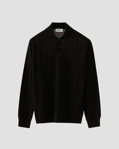 Eton Fine Knit Extrafine Tollegno Merino Wool Polo Collar Pullover Black