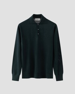 Eton Fine Knit Extrafine Tollegno Merino Wool Polo Collar Trui Donker Groen