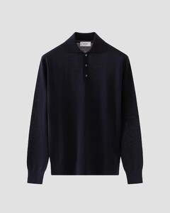 Eton Fine Knit Extrafine Tollegno Merino Wool Polo Collar Trui Navy