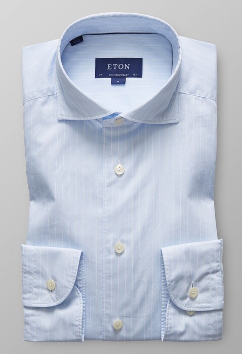 Eton Fine Line Lightweight Twill Overhemd Licht Blauw