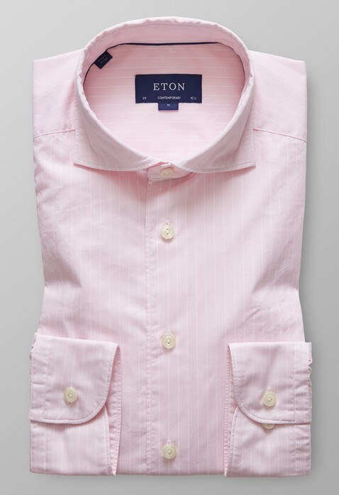 Eton Fine Line Lightweight Twill Shirt Pink