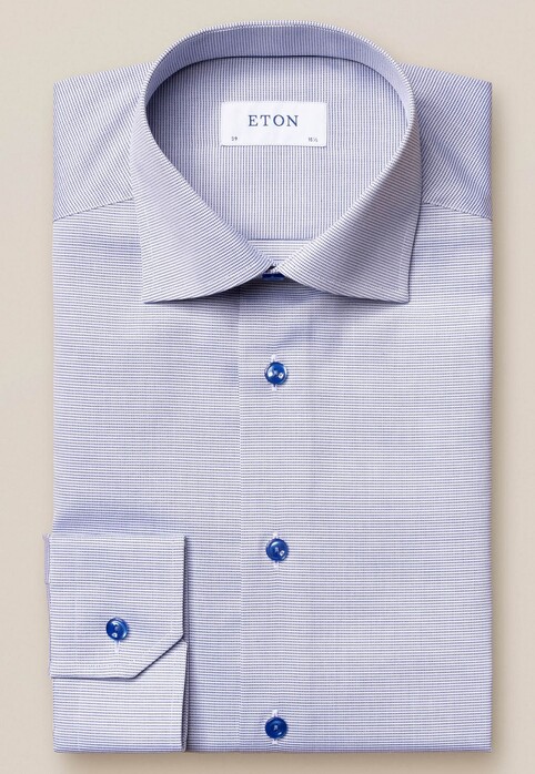 Eton Fine Melange Twill Overhemd Midden Blauw