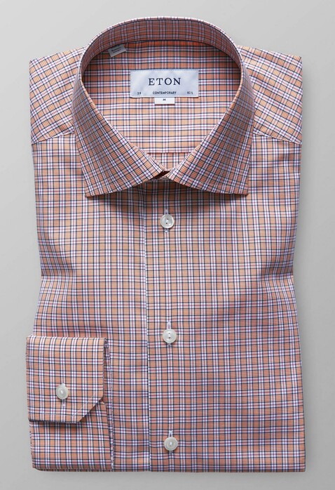Eton Fine Multi Check Shirt Fine Orange