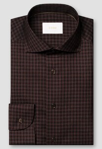 Eton Fine Multi Check Super 120s Merino Wool Natural Stretch Shirt Dark Red