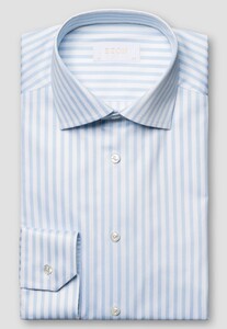 Eton Fine Organic Cotton Satin Bold Stripes Overhemd Licht Blauw