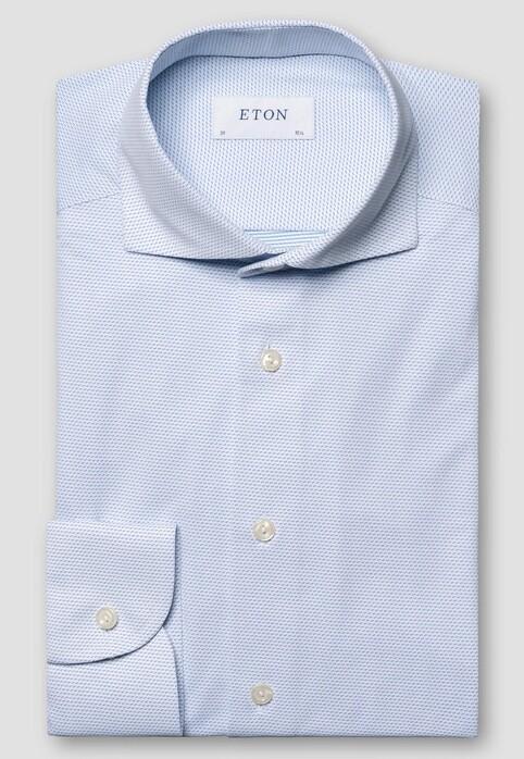 Eton Fine Pattern Four Way Stretch Shirt Light Blue