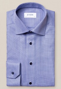 Eton Fine Pattern Textured Twill Overhemd Donker Blauw