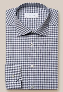 Eton Fine Piqué Check Mother of Pearl Buttons Overhemd Navy