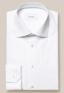 Eton Fine Piqué Subtle Striped Lightweight Organic Cotton Overhemd Wit