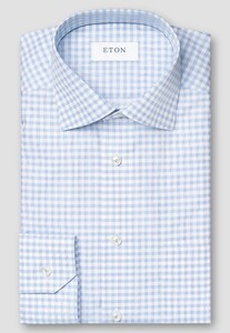 Eton Fine Piqué Subtle Texture Check Mother of Pearl Buttons Shirt Light Blue