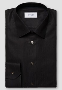 Eton Fine Piqué Weave Subtle Pin-Dot Mother of Pearl Buttons Shirt Black