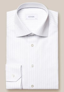 Eton Fine Piqué Weave Subtle Stripe Organic Cotton Shirt White