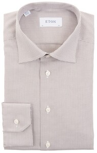 Eton Fine Plaid Pattern Slim Shirt Brown