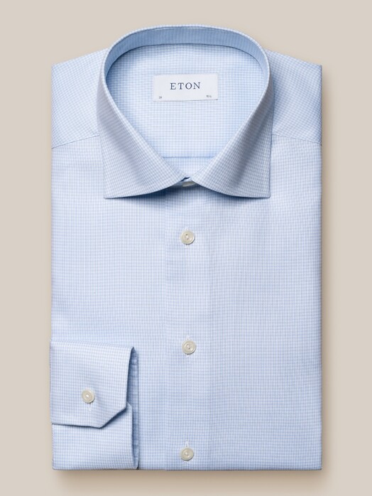 Eton Fine Plaid Pattern Slim Shirt Light Blue