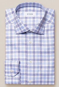 Eton Fine Satin Check Overhemd Midden Blauw