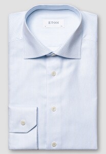 Eton Fine Stripe Cotton Lyocell Subtle Stretch Overhemd Licht Blauw