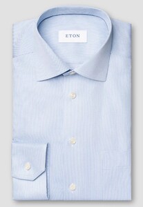 Eton Fine Stripe Cotton Signature Twill Overhemd Licht Blauw