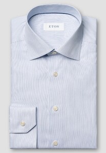 Eton Fine Stripe Cotton Twill Cutaway Collar Shirt Dark Evening Blue