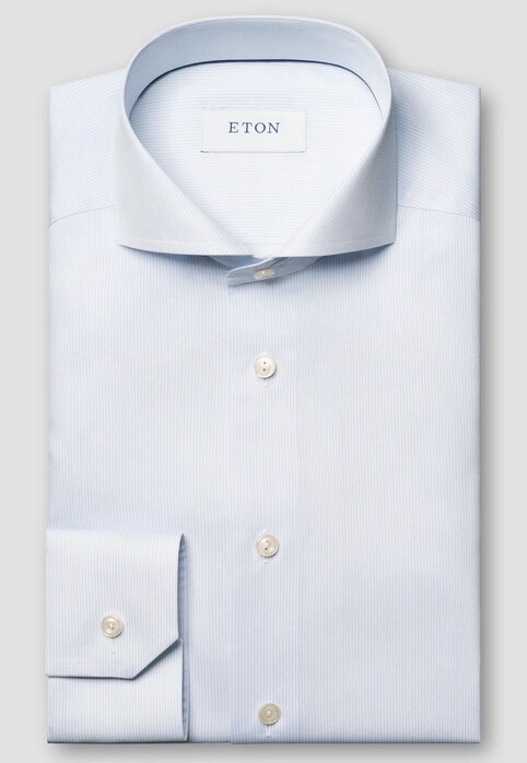 Eton Fine Stripe Cotton Twill Overhemd Licht Blauw