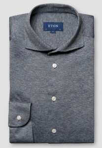 Eton Fine Stripe King Knit Cotton Filo di Scozia Yarn Overhemd Navy