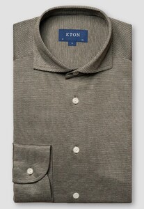 Eton Fine Stripe King Knit Cotton Filo di Scozia Yarn Shirt Dark Green