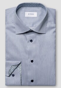 Eton Fine Stripe Signature Twill Cotton Overhemd Donker Blauw