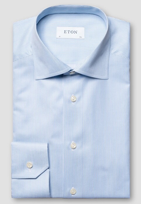 Eton Fine Stripe Signature Twill Extra Long Staple Cotton Shirt Light Blue