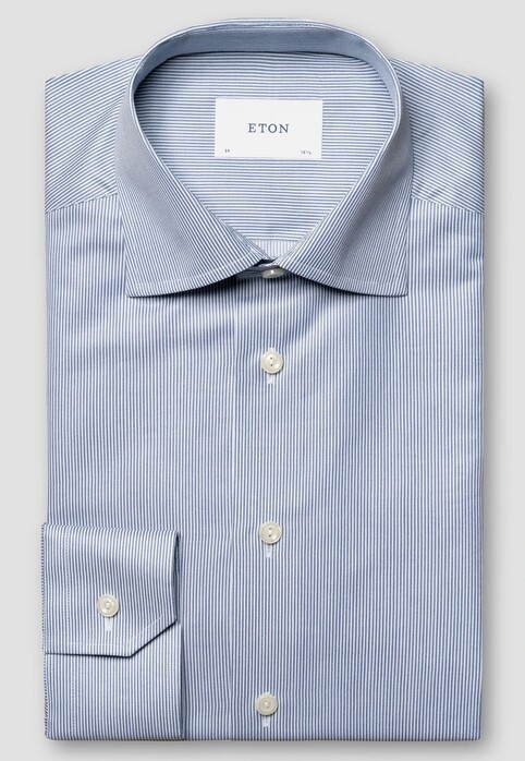 Eton Fine Striped Cotton Signature Twill Overhemd Blauw