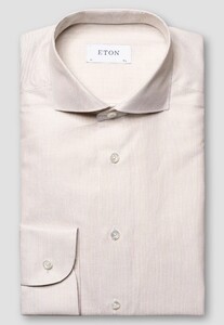 Eton Fine Striped Irregular Structure Cotton Linen Shirt Light Brown