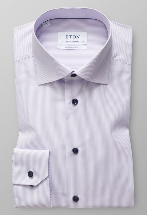 Eton Fine Striped Poplin Contrast Detail Overhemd Paars Melange