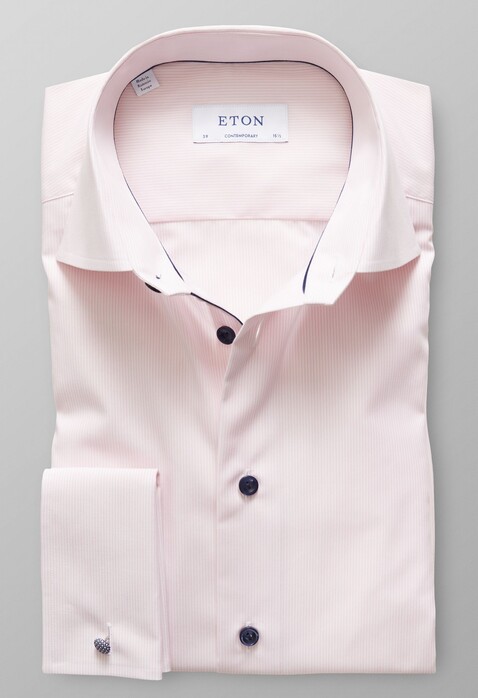 Eton Fine Striped Poplin French Cuff Overhemd Roze