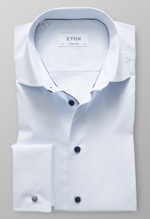 Eton Fine Striped Poplin French Cuff Shirt Evening Blue