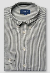 Eton Fine Stripes Organic Cotton Casual Twill Overhemd Donker Groen