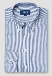 Eton Fine Stripes Organic Cotton Casual Twill Shirt Dark Evening Blue