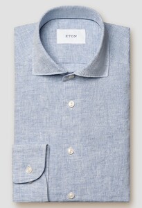 Eton Fine Textured Albini Linen Wide Spread Collar Shirt Licht Blue Melange